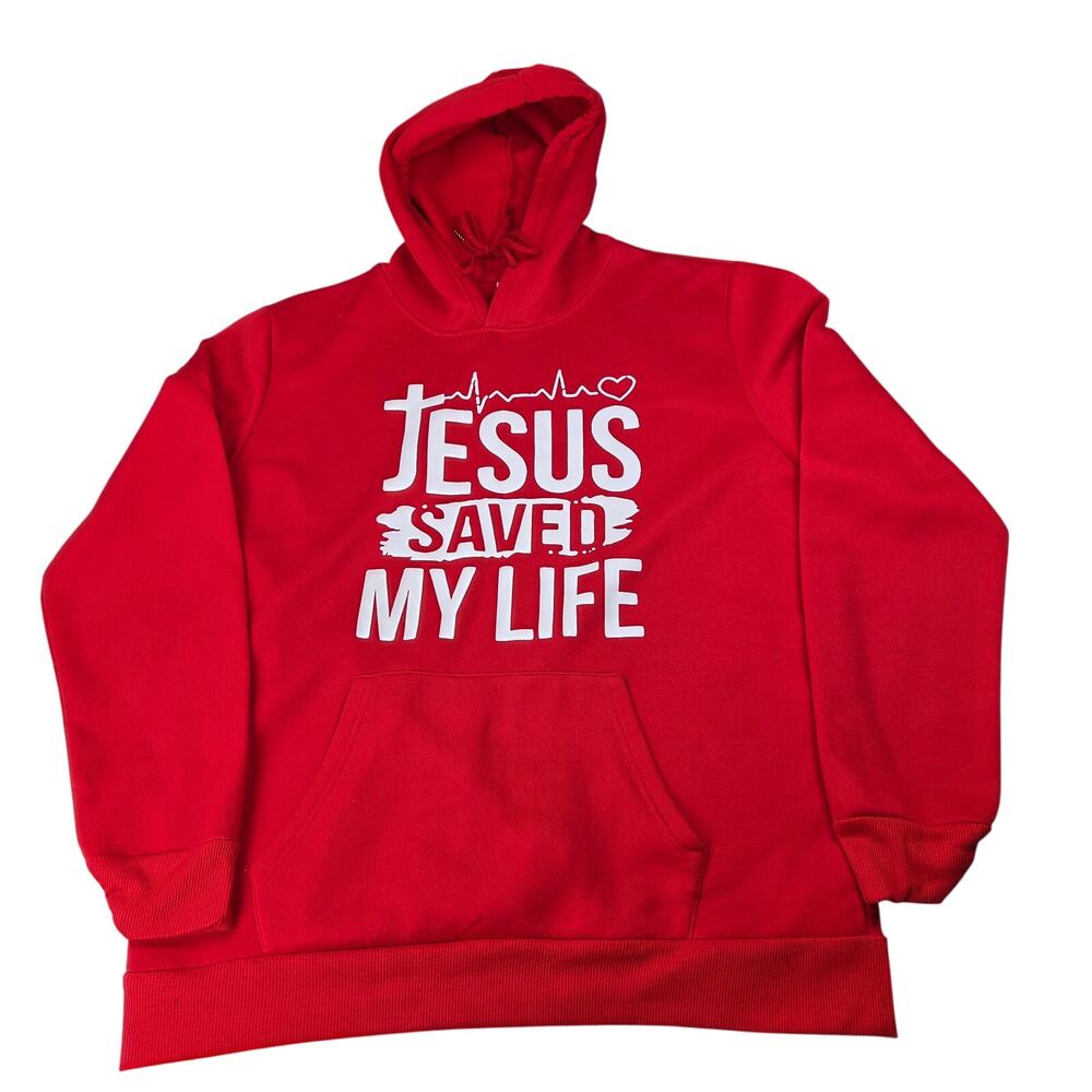 Faerion Jesus Saved My Life Christian Hoodie Pullover Red Size Medium M
